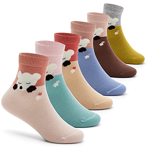 6 Paare Mädchen Baumwollsocken Nahtlose Socken Kinder Bunte Cartoon Bären Muster Lustige Socken 31-34/10-13 Jahre von Aisyee