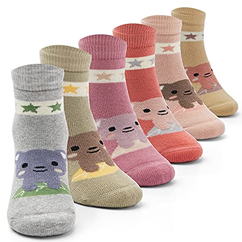 6 Paare Mädchen Wintersocken Kinder Warme Socken Dicke Bär-Muster Baumwoll socken Thermosocken für Mädchen 23-26 Sockenlänge 14-16 CM/3-5 Jahre von Aisyee