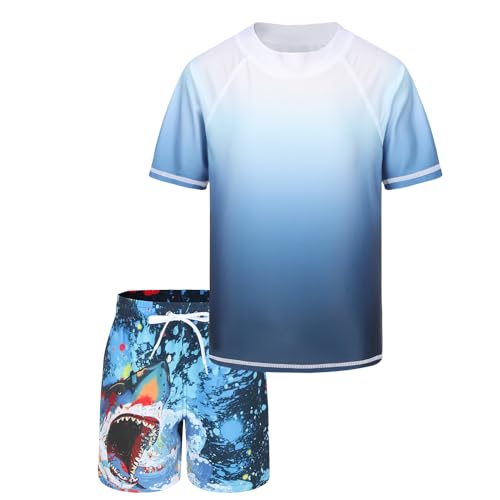 UV Badeset Jungen Badeshirt Jungen Zweiteilig Kurzarm Schwimmshirt Kinder Boardshorts Jungen Badeanzug 116 122/6-7 Jahre von Aisyee