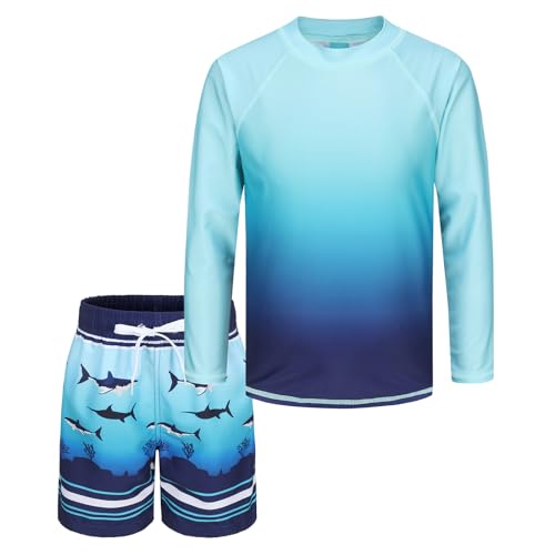 UV Badeset Jungen Schwimmshirt Jungen Zweiteilig Langarm Badeshirt Kinder Boardshorts Jungen Badeanzug Set 116 122/6-7 Jahre von Aisyee