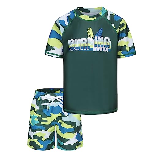 UV Schwimmshirt Jungen 2-teiliges Kurzarm Badeshirt Mit Kinder Boardshorts Jungen UV Shutz Badeanzug Set 110 116/5-6 Jahre von Aisyee