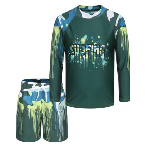 UV Schwimmshirt Jungen 2-teiliges Langarm Badeshirt Mit Kinder Boardshorts Jungen UV Shutz Badeanzug Set 110 116/5-6 Jahre von Aisyee