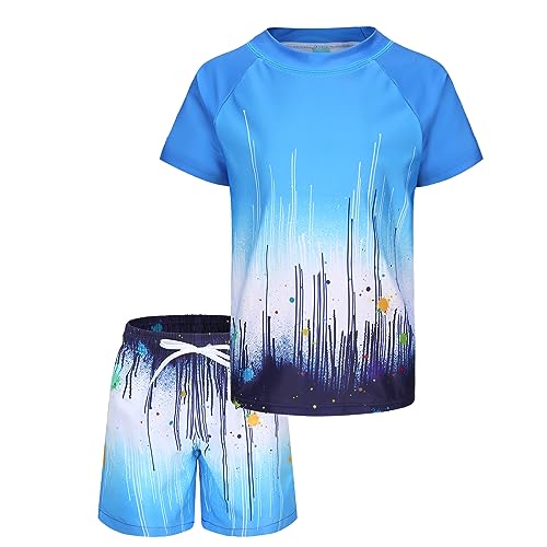 UV Schwimmshirt Jungen Zweiteilig Kurzarm Badeshirt Kinder Badeshorts Jungen Badeanzug Set 110 116/5-6 Jahre von Aisyee