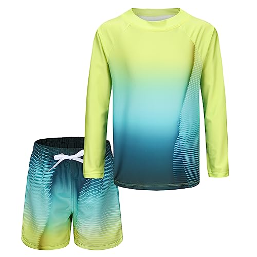 UV Schwimmshirt Jungen Zweiteilig Langarm Badeshirt Kinder Badeshorts Jungen Badeanzug Set 146 152/11-12 Jahre von Aisyee