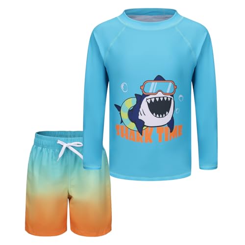 UV Shirt Kinder Badeshirt Jungen Badeset Zweiteilig Langarm Schwimmshirt Kinder Beach Shorts Jungen Badeanzug 146 152/11-12 Jahre von Aisyee