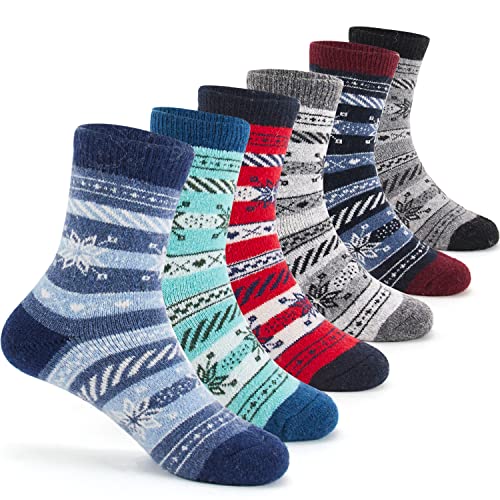 6 Paare Warme Socken Jungen Wintersocken Kinder Dicke Socken Weihnachtssocken Jungen Thermosocken 23-26/3-5 Jahre von Aisyee