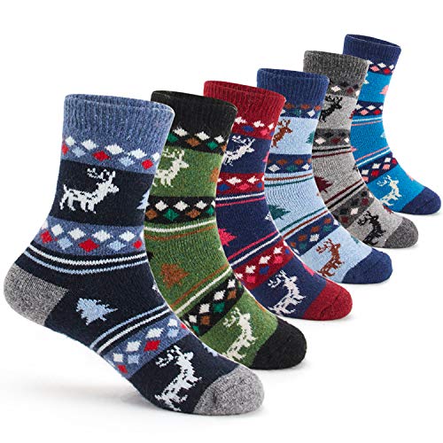 6 Paare Wintersocken Jungen Warme Socken Kinder Dicke Socken Weihnachtssocken Jungen Thermosocken 23-26/3-5 Jahre von Aisyee