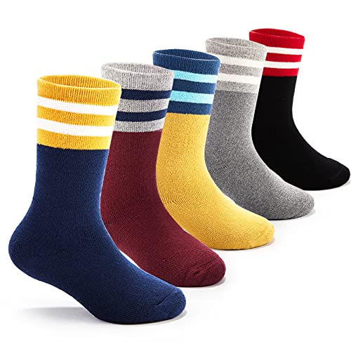 5 Paare Wintersocken Jungen Warme Socken Kinder Thermosocken Dicke Baumwollsocken Schlafsocken Jungen Einfarbig Frottee Kindersocken 23-26 Sockenlänge 14-16 CM/3-5 Jahre von Aisyee