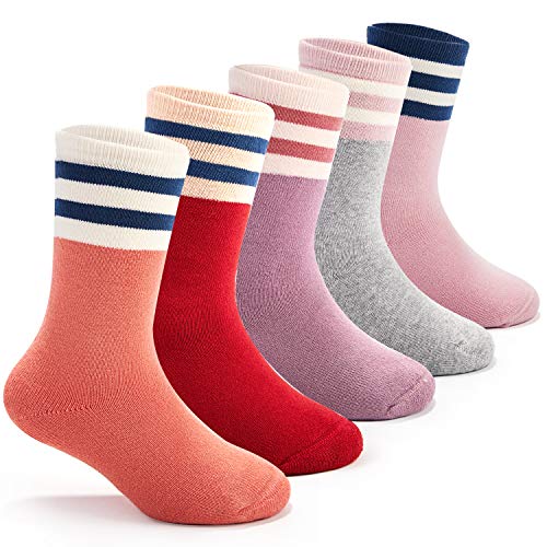 5 Paare Wintersocken Mädchen Warme Socken Kinder Thermosocken Dicke Baumwollsocken Schlafsocken Mädchen Einfarbig Frottee Kindersocken 23-26 Sockenlänge 14-16 CM/3-5 Jahre von Aisyee