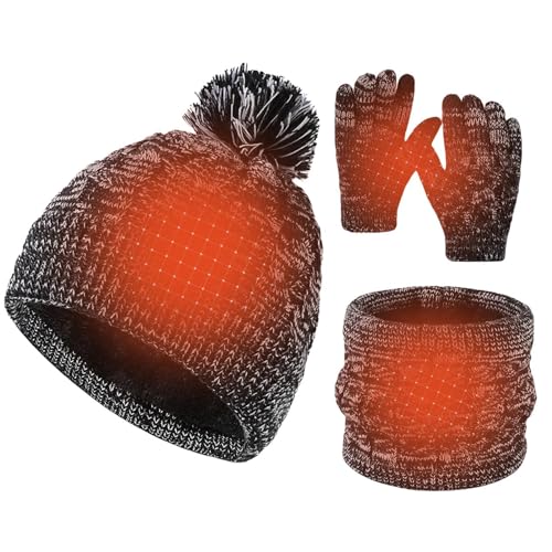 Hut-Handschuhe-Schal-Set,Gestricktes, mit Fleece gefüttertes Thermo-Set - Warme Mütze, Handschuhe, Kreisschal für Outdoor-Sport, Reisen oder Wandern Aisyrain von Aisyrain