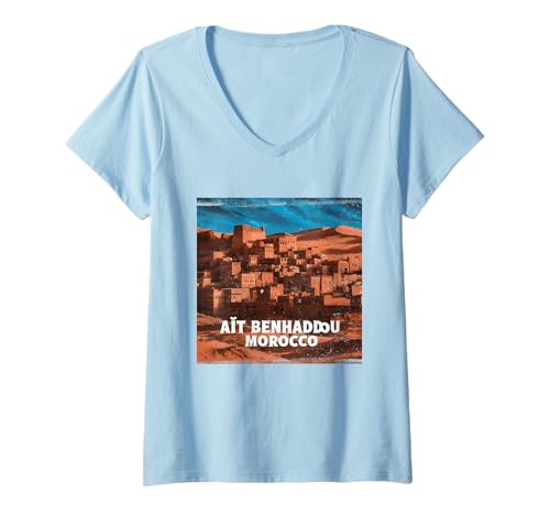 Damen Aït Benhaddou Marokko Wüstendorf Reisekunst T-Shirt mit V-Ausschnitt Damen Aït Benhaddou Marokko Wüstendorf Reisekunst T-Shirt mit V-Ausschnitt von Aït Benhaddou Morocco Collection