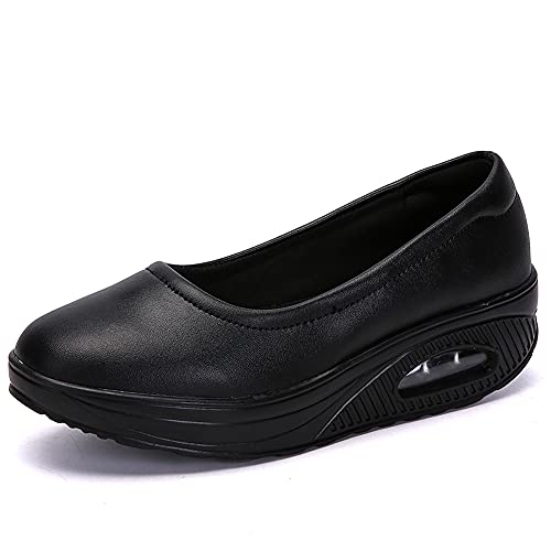 Aitaobao Damen Freizeitschuhe Leichte Keilabsatz Turnschuhe Loafers Bequem rutschfest Plateau Walkingschuhe Abnehmen Schuhe, Schwarz, 40 EU von Aitaobao