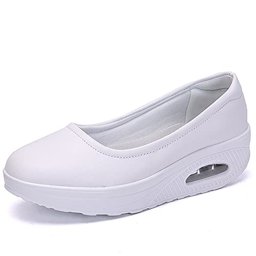 Aitaobao Damen Abnehmen Schuhe Keilabsatz Turnschuhe Leichte Sneakers Atmungsaktiv Wanderschuhe Low-Top Laufschuhe Sportschuhe Weiß 37 EU von Aitaobao