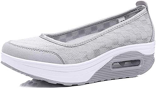 Aitaobao Damen Keilabsatz Laufschuhe Plateau Freizeitschuhe Shape-up Fitness Laufen Atmungsaktiv Mesh Sportschuhe, Grau, 34 EU(CN: 35) von Aitaobao