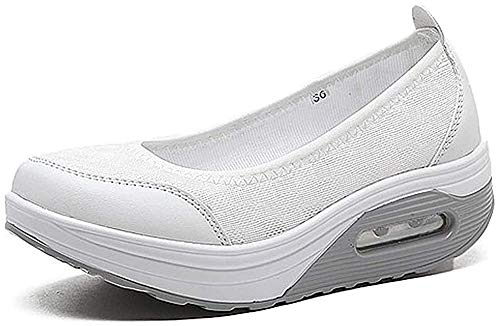 Aitaobao Damen Keilabsatz Laufschuhe Plateau Freizeitschuhe Shape-up Fitness Laufen Atmungsaktiv Mesh Sportschuhe, Weiss, 38 EU(CN: 39) von Aitaobao