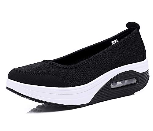 Aitaobao Damen Keilabsatz Laufschuhe Plateau Freizeitschuhe Shape-up Fitness Laufen Atmungsaktiv Mesh Sportschuhe, Schwarz, 39 EU(CN: 40) von Aitaobao