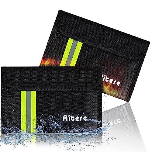 Aitere 2 Stück Feuerfeste Tasche (20,3cm x 12,7cm) Kleine Feuerfeste Geldtasche, Feuerfeste Brieftasche Bargeldschutztasche, Fiberglas Feuerfeste Wasserdicht Tasche für Rechnungen von Aitere
