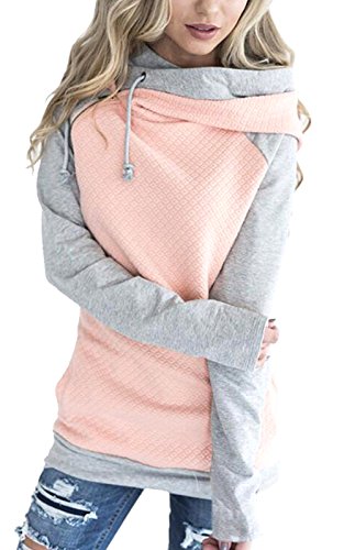 Aitos Pulli Damen Hoodies Damen Pullover Kapuzenpullover Sweatshirt Pulli Zweifarbige Longsleeve Tops Doppelte Kapuzenpulli Casual,A-rosa,XXL von Aitos