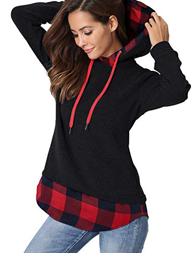 Aitos Pulli Damen Hoodies Damen Pullover Kapuzenpullover Sweatshirt Pulli Zweifarbige Longsleeve Tops Doppelte Kapuzenpulli Casual,Schwarz,XXL von Aitos