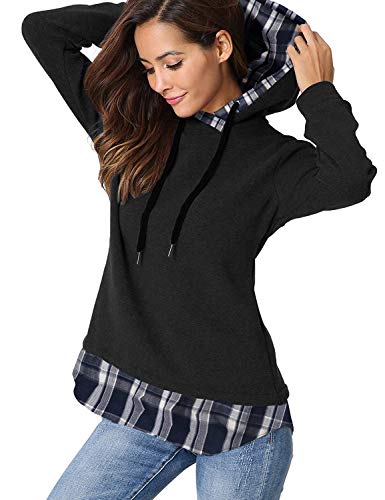 Aitos Pulli Damen Hoodies Damen Pullover Kapuzenpullover Sweatshirt Pulli Zweifarbige Longsleeve Tops Doppelte Kapuzenpulli Casual,Z-schwarz-3,M von Aitos