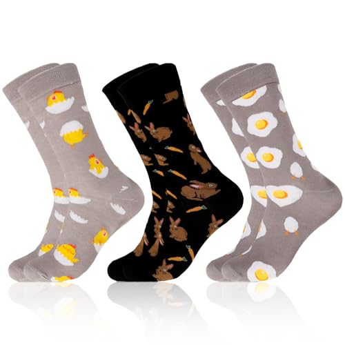 Aitsite 3-5 Paar Ostersocken, Baumwolle Fun Ostern Socken Ostern mit Motiv Osterhühnern, Hasen und Eiern Für Ostergeschenke Frauen Männer 35-47 von Aitsite