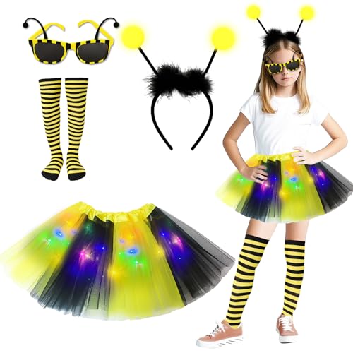 Aitsite Tierkostüm Kinder, Lichterkette Karneval, Tier Dschungel Kostüm, Mädchen Tüllrock Set, Mit Haarbänder Nase Schleifen Schwanz, Faschingskostüme Halloween von Aitsite