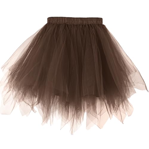Tüllrock Damen Tütü Rock Karneval Halloween Kostüm, 50Er Ballett Unterrock Elastische Hohe Taille Ballettrock Petticoat Tanzkleidung, Kurz Retro Party Kostüme Tutu Rock Cosplay(Braun) von Aitsite