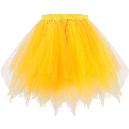Tüllrock Damen Tütü Rock Karneval Kostüm, 50Er Ballett Unterrock Elastische Hohe Taille Ballettrock Petticoat Tanzkleidung, Kurz Retro Party Kostüme Tutu Rock Cosplay(Gelb) von Aitsite