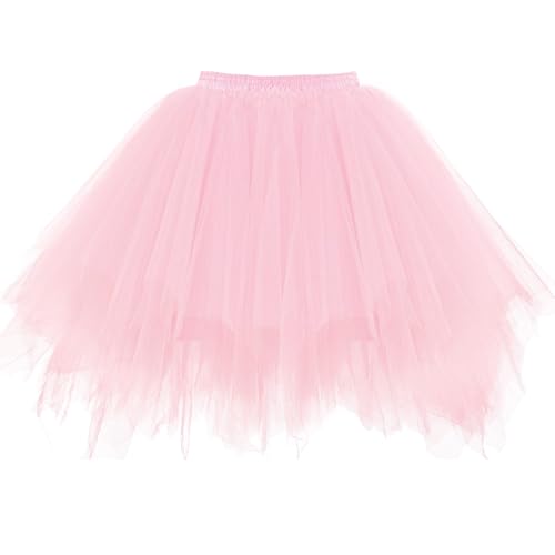 Tüllrock Damen Tütü Rock Karneval Kostüm, 50Er Ballett Unterrock Elastische Hohe Taille Ballettrock Petticoat Tanzkleidung, Kurz Retro Party Kostüme Tutu Rock Cosplay(Pink) von Aitsite