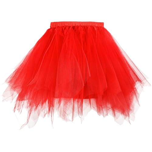 Tüllrock Damen Tütü Rock Karneval Kostüm, 50Er Ballett Unterrock Elastische Hohe Taille Ballettrock Petticoat Tanzkleidung, Kurz Retro Party Kostüme Tutu Rock Cosplay(Rot) von Aitsite