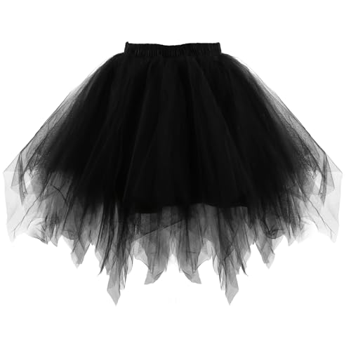 Tüllrock Damen Tütü Rock Karneval Kostüm, 50Er Ballett Unterrock Elastische Hohe Taille Ballettrock Petticoat Tanzkleidung, Kurz Retro Party Kostüme Tutu Rock Cosplay(Schwarz) von Aitsite