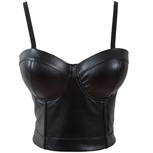 Bustier Gothic Leder schwarz PU Bustier Gothic Punk BH Oberteil kurz Weste 5XL Gr. XXXXXXL, Schwarz von Aiuem