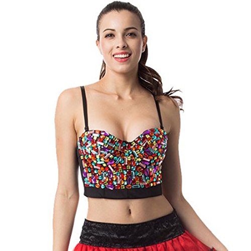 Aiuem Regenbogen Kristall Perlen Frauen BH Push Up Trägerlosen Bralette Crop Top Unterwäsche (L) von Aiuem