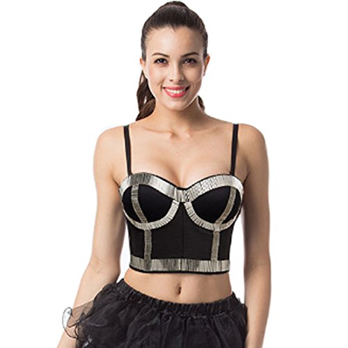 Burlesque Punk Rave Büstenhalter und Steampunk Push Up Gothic BH (Silber, XL) von Aiuem