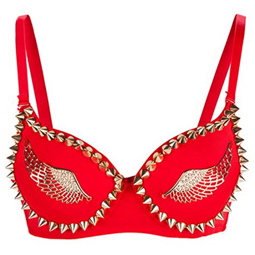 Dessous Schwarz Gold Studded Rivet & Wings Unterwäsche Damen BH Sexy Dessous Bikini Punk Rock Gothic Push Up BH (rot, XXL) von Aiuem