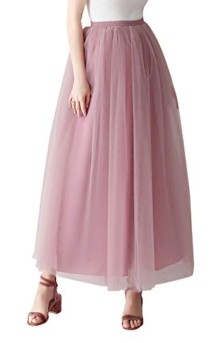 Aivtalk 1950er Vintage Ballett Unterrock Elegant Abendrock 4 Schichten Maxi Partykleid One Size Damen Tutu Lang Rock Hohe Taille Petticoat Tüllrock für Karneval - Rosa 4 von Aivtalk