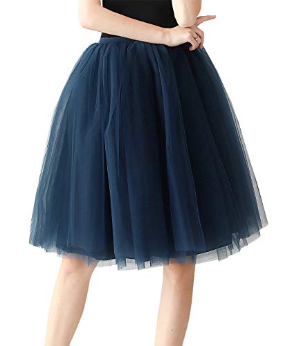 Aivtalk 1950er Vintage Ballett Unterrock Festlich Abendrock 4 Schichten Partykleid One Size Damen Tutu Kurz Rock Hohe Taille Petticoat Knielang Tüllrock für Karneval - Navy von Aivtalk