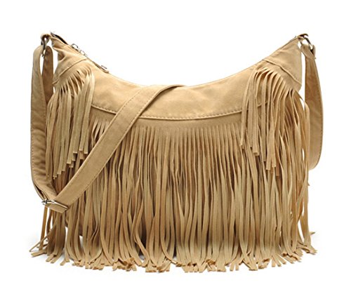 Aivtalk - Damen Fashion Fransentasche Handtasche Schultertasche Umhängetasche aus künstlichem Wildleder - Beige von Aivtalk