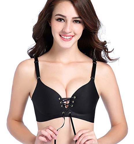 Aivtalk Damen Kordelzug Push Up BH Gepolstert Hinzufügen Zwei Cup BH Sexy Dessous - Schwarz - 75A von Aivtalk