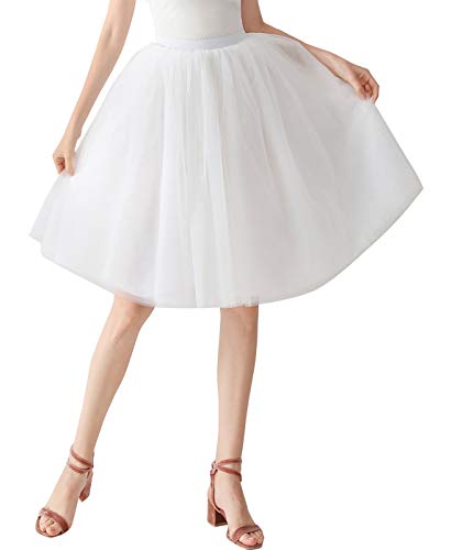 Aivtalk Damen Kurz Retro Rock Hohe Taile Tutu Rock Tüllrock Retro Ballett Blase Petticoat 50er Tutu Unterrock Tütü Crinoline Minirock Reifrock Unterrock Kleid Tüll Underskirt in Weiß von Aivtalk