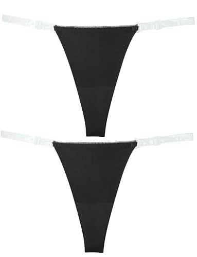 Aivtalk Damen Unterhosen 2 Stück String Unterwäsche Transparente Thong Tanga Einstellbare Slip G String Schwarz*2 M von Aivtalk