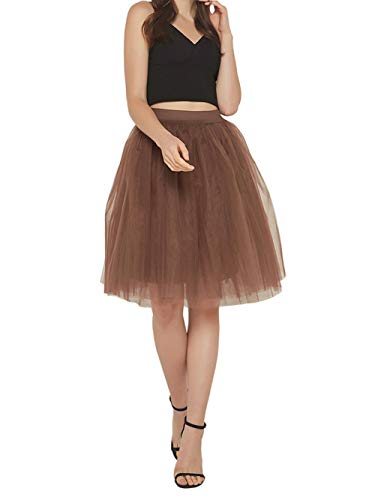 Aivtalk Knielang Tüllrock für Karneval 1950er Vintage Ballett Unterrock Festlich Partykleid Damen Tutu Kurz Rock Hohe Taille Petticoat One Size - Braun 2 von Aivtalk