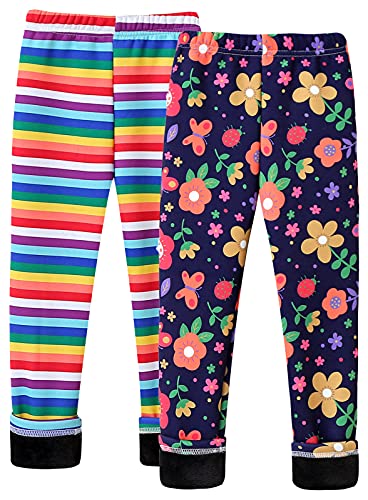 Aivtalk Mädchen Leggings Hosen Kinder Thermostrumpfhose Bedruckte Stretch Blumenmuster für 92-140 2/3er-Pack von Aivtalk