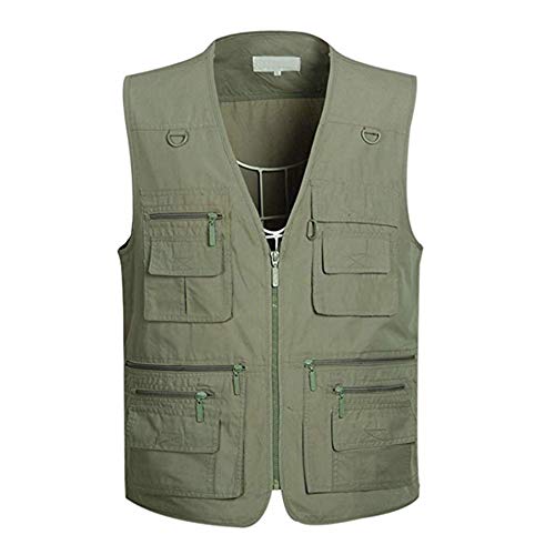 Aivtalk Multi-Taschened Slim Weste Freizeit Jacke mit Reißverschluss Jagd und Angler Fotografie Wandern Weste Camping Vest Herren Funktionsweste Hellgrün - Hersteller 4XL/EU-Größe 52-54 von Aivtalk