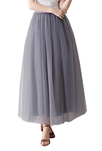 Aivtalk Tüllrock für Karneval 1950er Vintage Ballett Unterrock Elegant Abendrock Damen Tutu Lang Rock Hohe Taille Petticoat 4 Schichten Maxi Partykleid One Size - Grau 2 von Aivtalk