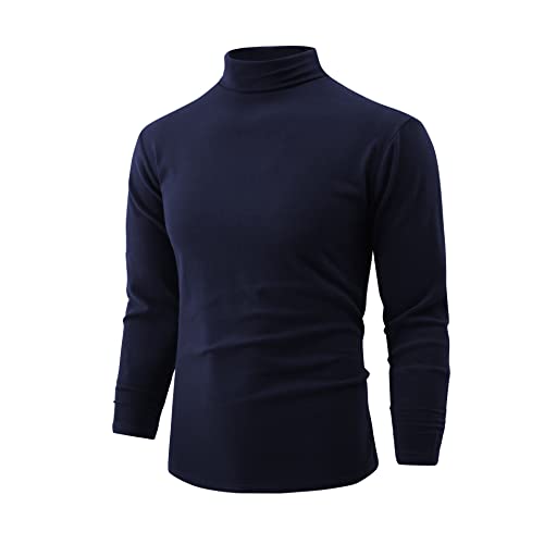 Aixdir Herren Rollkragenpullover, leger, schmale Passform, Basic-Oberteil, gestrickter Rollkragenpullover - Blau - Groß von Aixdir