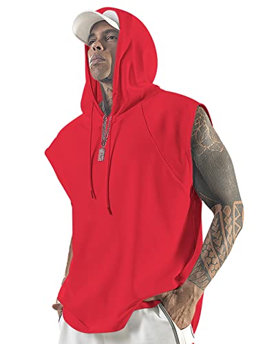 Aixdir Herren-Tanktop mit Kapuze, Bodybuilding, Muskelabschnitt, ärmellos - Rot - XX-Large von Aixdir
