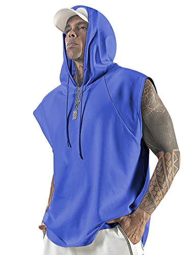 Aixdir Herren Workout Kapuze Tank Tops Bodybuilding Muscle Cut Off T-Shirt ärmellos Fitnessstudio Hoodies, Dunkelblau, XX-Large von Aixdir