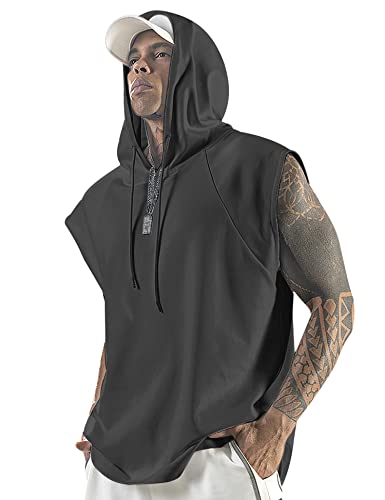 Aixdir Herren Workout Kapuze Tank Tops Bodybuilding Muscle Cut Off T-Shirt ärmellos Fitnessstudio Hoodies, grau dunkel, L von Aixdir