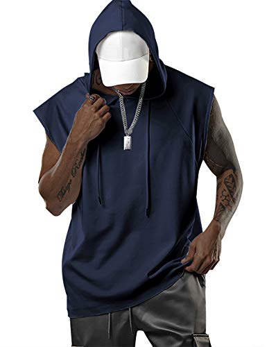Aixdir Herren Workout Kapuzen-Tank-Top Bodybuilding Muskelausschnitt T-Shirt ärmellos Gym Hoodies - Blau - Groß von Aixdir